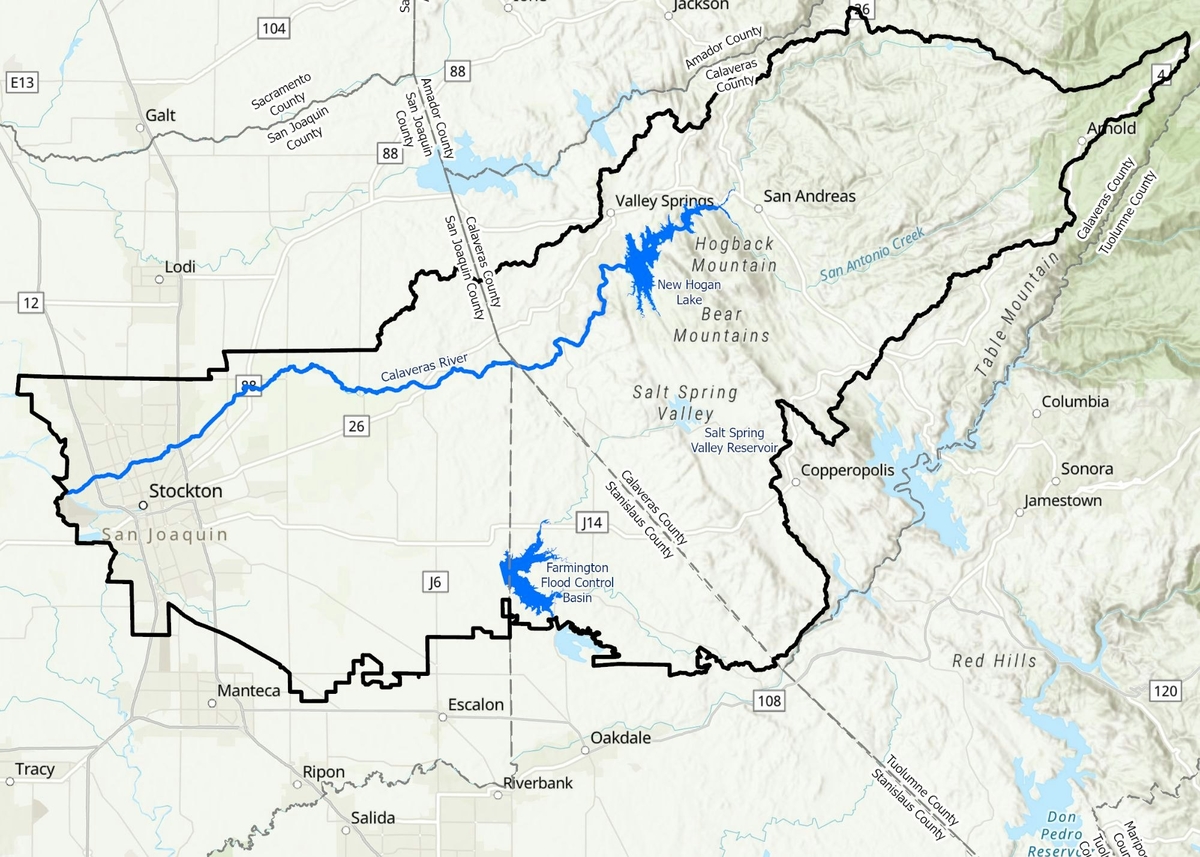 Calaveras River watershed map